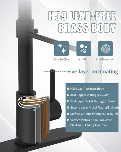 Miniatura 9 de Llave de cocina negra con luz LED, llave de cocina con dispensador de jabón, llave para fregadero de cocina, llave de cocina de acero inoxidable