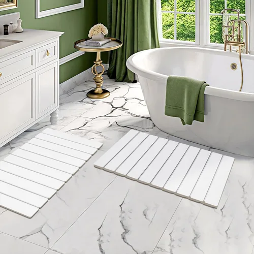Miniatura 10 de Paquete de 1 tapete de baño plegable de piedra para baño, tapete de baño gris súper absorbente de tierra de diatomeas, alfombra de ducha
