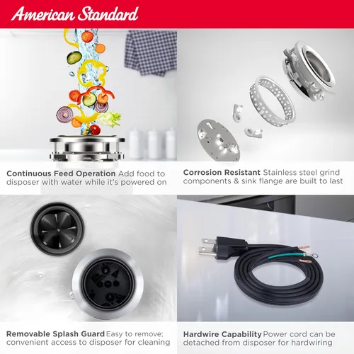 Miniatura 7 de American Standard 10-US-AS-5 Sistema de molienda de residuos de alimentos de acero inoxidable antiatascos para desechos de basura, línea delgada