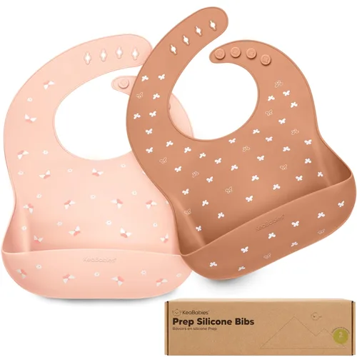 Miniatura 16 de KeaBabies Paquete de 2 baberos de silicona para bebés, niñas y niños, baberos resistentes de grado alimenticio para comer, atrapa alimentos grandes