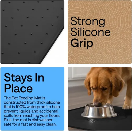 Miniatura 3 de Gorilla Grip - Tapete de 100% silicona impermeable con borde elevado, sin BPA, para alimentación de mascotas, contiene derrames, protege el piso
