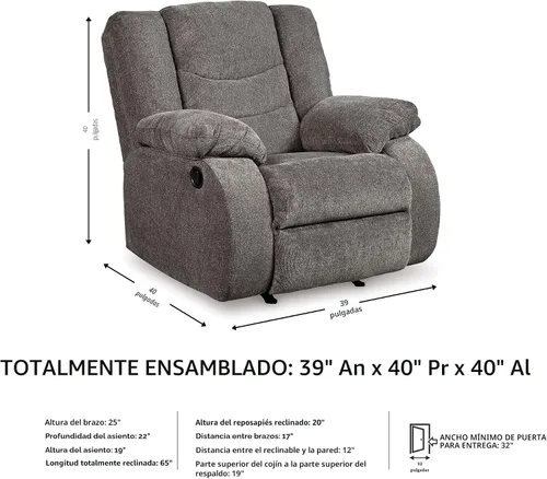 Miniatura 3 de Signature Design by Ashley Tulen - Mecedora reclinable contemporánea, movimiento mecedor suave, reclinación con lengüeta de tracción, tapicería