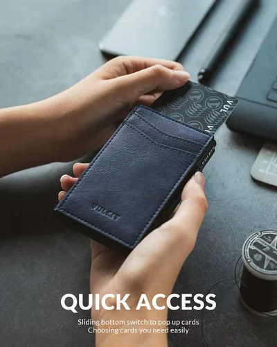 Miniatura 15 de VULKIT Billeteras delgadas para hombre, con bloqueo RFID, diseño minimalista con capacidad para hasta 11 tarjetas, Negro -, Minimalista