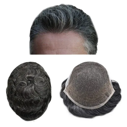 Miniatura 66 de Mens Toupee Human Hair Replacement System Swiss Lace Toupee For Men Hair Piece Protesis Capilar Mens Hairpiece 5X7#1 Jet Black 120% Density