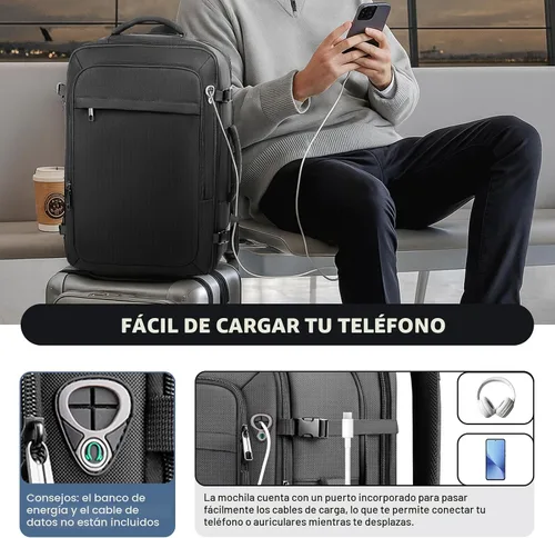 Miniatura 6 de Mochila de transporte para viajes de 1 a 10 días, mochila de viaje extra grande de 40L-50L aprobada por la TSA, bolsa expandible para laptop, bolsa