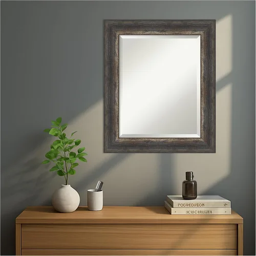Miniatura 6 de Amanti Art Brown Wall Mirror 25x21 Bark Rustic Char Rectangle Bathroom Mirror for Wall Decor Living Room, Small Rustic Farmhouse Frame, Hangs