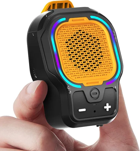 Miniatura 7 de Altavoz Bluetooth portátil, altavoz inalámbrico portátil con clip magnético, mini altavoz de sonido de alta fidelidad con 3 modos de luz, micrófono