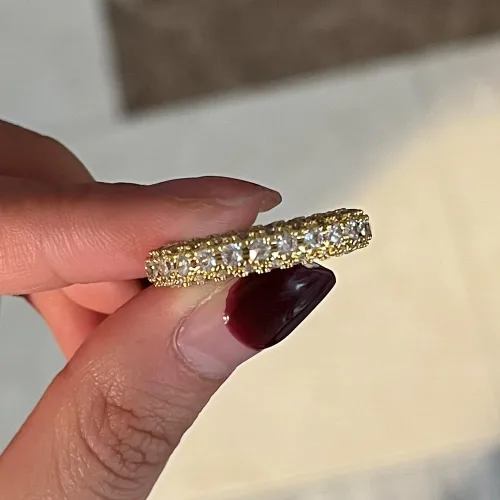 Miniatura 24 de Narica Anillo de 21 piedras chapadas en plata, apilables, corte redondo, zafiro azul, circonita cúbica, relleno de circonita cúbica, halo