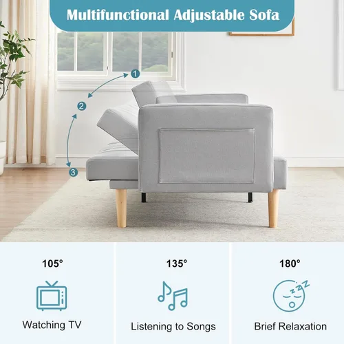 Miniatura 4 de IDEALHOUSE Sofá cama de lino futón 2024, sofá compacto y elegante para espacios pequeños, sofá doble plegable para sala de estar, dormitorio