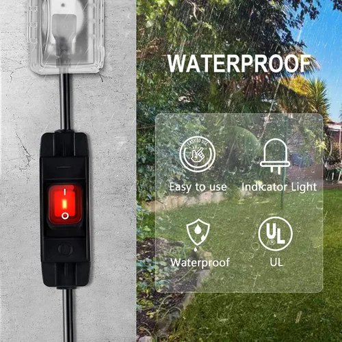Miniatura 8 de Cable de Extensión para Exteriores con Interruptor de Encendido/Apagado Impermeable, Cable de Extensión de 3 Clavijas con Interruptor de Cable