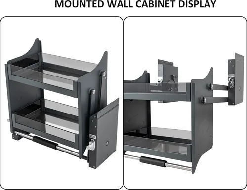 Miniatura 8 de LOYALHEARTDY Estante desplegable de 22 pulgadas, práctico armario de pared superior de cocina, organizador de almacenamiento con barandilla visual