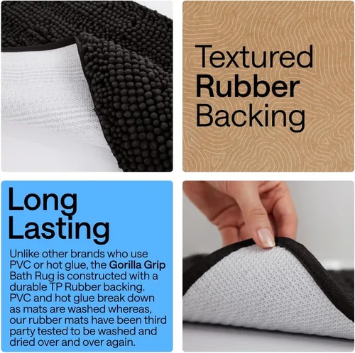 Miniatura 4 de GORILLA GRIP - Juegos de alfombras de baño, juego de 2 alfombras de chenilla suave, alfombra base para inodoro y alfombra de 30 x 20, alfombras Negro
