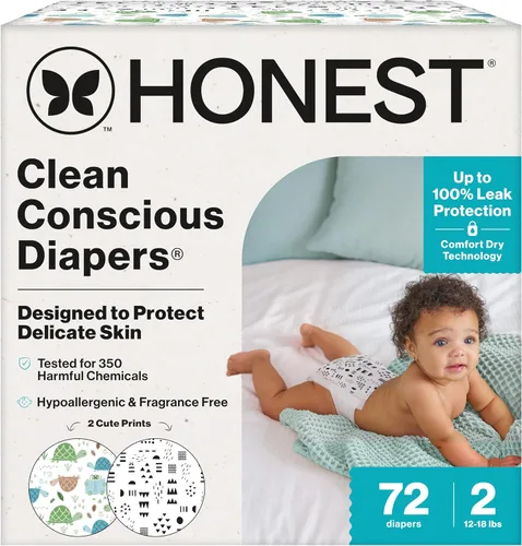 Miniatura 32 de The Honest Company Clean Conscious - Pañales para pieles delicadas, hasta un 100% a prueba de fugas, hipoalergénicos, sin fragancia, género neutro