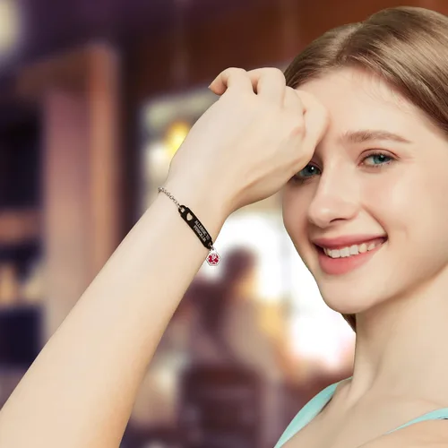 Miniatura 4 de Divoti Pulsera de identificación de alerta médica simple con cadena Rolo pre-grabada para mujer