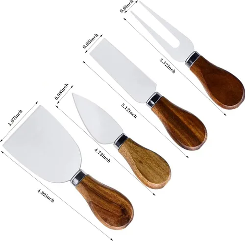 Miniatura 5 de Juego de 4 Piezas de Cuchillos para Queso - Cuchillos para Queso de Acero Inoxidable con Mango de Madera de Acacia - Juego de Cuchillos de 4 pzas