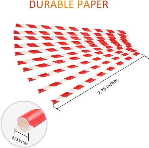 Miniatura 3 de Webake Pajitas de papel biodegradables a granel 200 pajitas de beber a rayas rojas, gran alternativa a pajitas desechables a pajitas de plástico