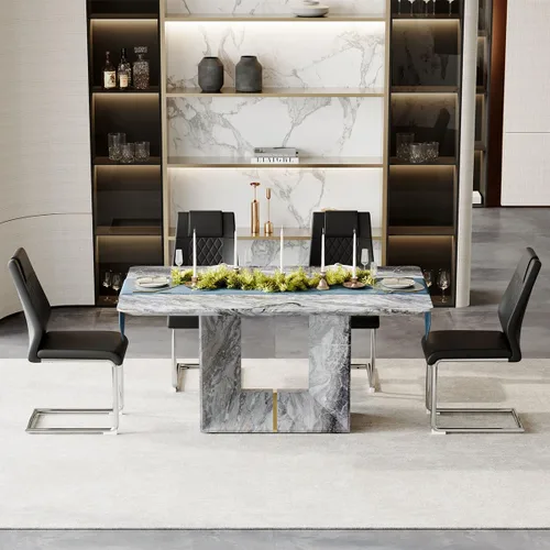 Miniatura 2 de Conjunto de mesa de comedor MUUOKY para 4, mesa de cocina de 63'' y sillas para 4, conjunto de mesa gris y 4 sillas modernas, adecuado para comedor