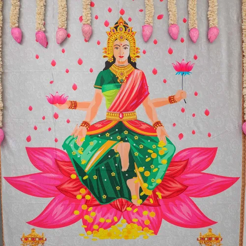 Miniatura 3 de Desi Favors Gran tela de algodón Lakshmi MATA/Ashtalakshmi - Decoración de telón de fondo indio estilo Pooja, regalo para bodas hindúes, festivales