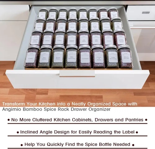 Miniatura 7 de Bamboo Spice Rack Drawer Organizer - 8 Pieces Set- 7" Wide Per Piece - Combine Pieces Into 14" Wide Rack (7" or 14")