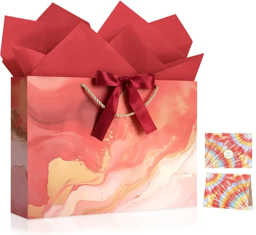 Miniatura 20 de JMANNI Bolsas de regalo, 3 piezas de tamaño mediano con cinta de lazo, bolsa de regalo de papel portátil, patrón de mármol, para cualquier ocasión