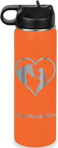 Miniatura 31 de LaserGram Botella de agua personalizada, corazón de vaquera de caballo, acero inoxidable de doble pared aislada al vacío con popote superior, regalo