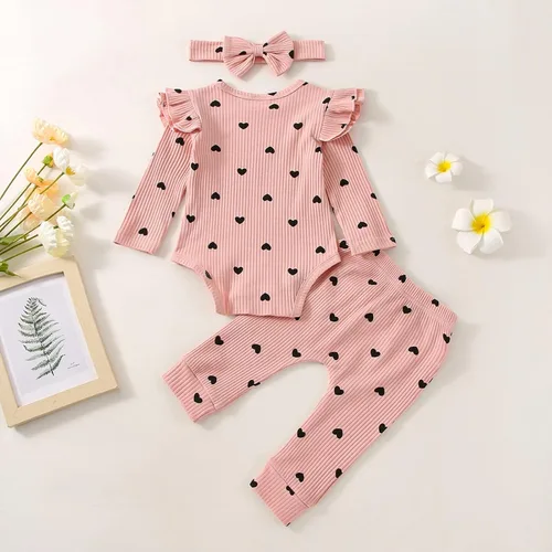 Miniatura 3 de Ropa para bebé recién nacida, para otoño e invierno, acanalada, con volantes, manga larga, conjunto de 3 piezas, 0 a 18 meses