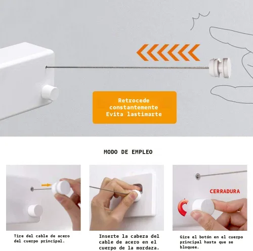 Miniatura 3 de Tendedero retráctil, línea de secado de ropa retráctil para interiores, líneas de ropa retráctiles dobles para colgar ropa al aire libre con alambre