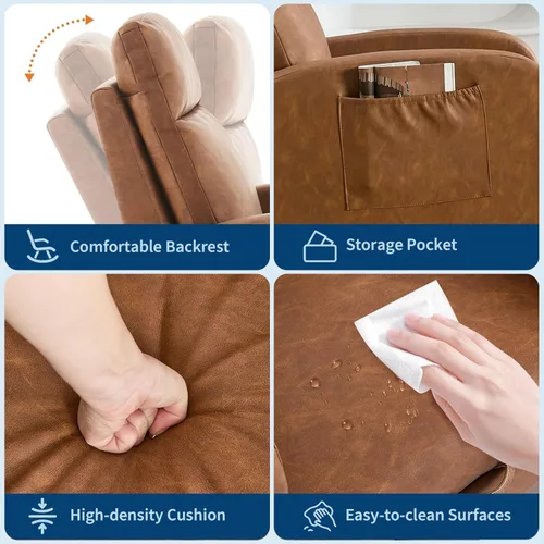 Miniatura 5 de Mecedora para guardería de mamá, mecedoras de poliuretano con reposapiés, respaldo alto y patas de madera y bolsillo lateral para sala de estar