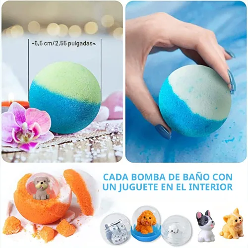 Bombas de baño para niños con sorpresa interior para niñas, niños y bebés, paquete de 20 bombas de baño orgánicas para niños con muñecos de cachorro