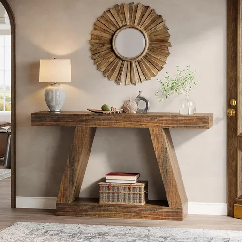 Miniatura 4 de Tribesigns Mesa consola de granja, mesa de sofá rústica de 55 pulgadas con almacenamiento, mesa de entrada de madera industrial para pasillo, sala
