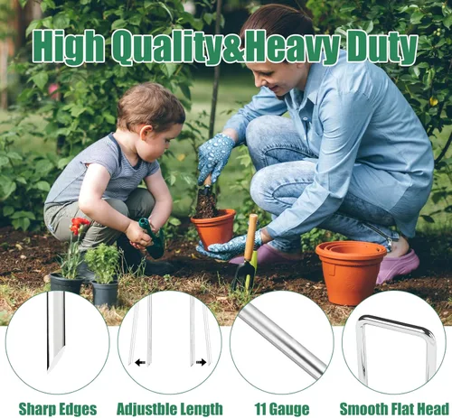 Miniatura 2 de Outvue Paquete de 25 grapas de paisaje de 6 pulgadas, estacas para plantas de calibre 11, estacas galvanizadas de tienda de campaña y estacas