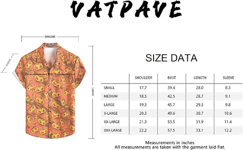 Miniatura 7 de VATPAVE Camisas de manga corta con botones de calabaza de Halloween para hombre