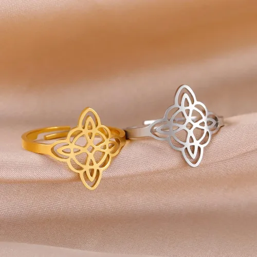 Miniatura 8 de Dreamtimes Anillo de nudo de bruja para mujer, de acero inoxidable, con barra abierta, ajustable, celta, cuaternario, nudo de bruja, amuleto