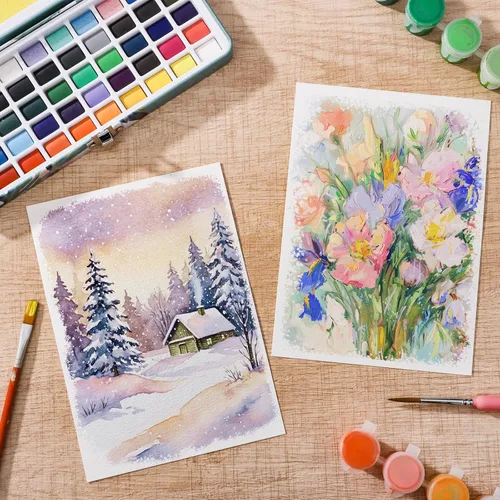 Miniatura 5 de 240 hojas de papel de acuarela a granel, papel de prensa en frío de 110 lb/230 GSM, papel de color de agua blanca para dibujar tarjetas de regalo