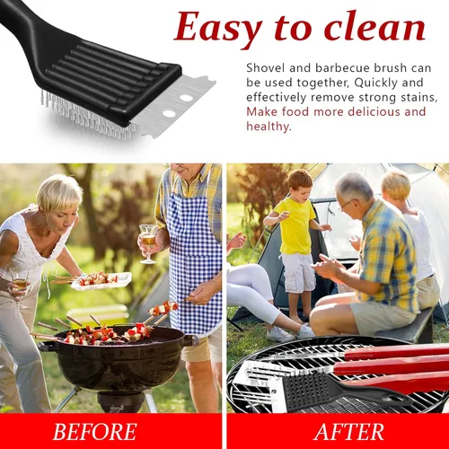 Miniatura 7 de Chengu 2 cepillos de parrilla de barbacoa de 8 pulgadas para parrilla al aire libre y raspador de alambre de acero inoxidable, limpiador extra