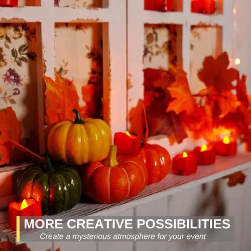 Miniatura 4 de Homemory - Paquete de 24 velas de té rojas sin llama para Halloween, velas LED parpadeantes que funcionan con baterías, seguras para calabazas