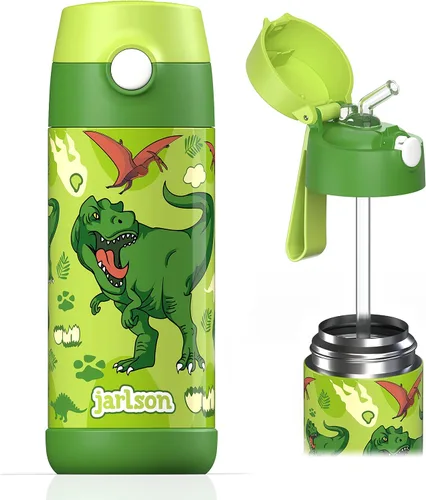 Miniatura 19 de Jarlson® CHARLI - Botella de agua para niños [12 onzas], botella térmica de acero inoxidable con pajilla, botella de agua aislada a prueba