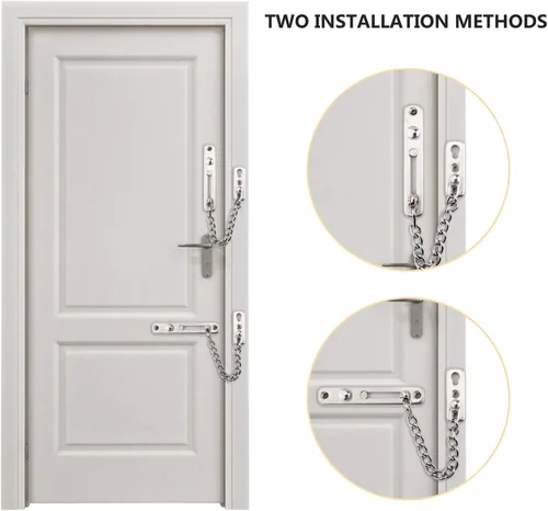 Miniatura 6 de Cerradura de puerta de cadena de acero inoxidable, resistente pestillo interior de la puerta, cerradura de puerta sin llave, añade seguridad Plateado