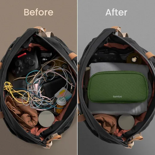 Miniatura 5 de tomtoc Organizador de Electrónicos Estuche de Viaje, Bolsa de Viaje Resistente al Agua Organizador de Cables para Artículos Esenciales, Estuche Verde