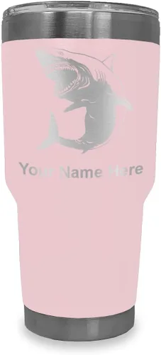 Miniatura 23 de LaserGram Vaso aislado al vacío de 20 onzas, gran tiburón blanco, grabado personalizado incluido (negro)