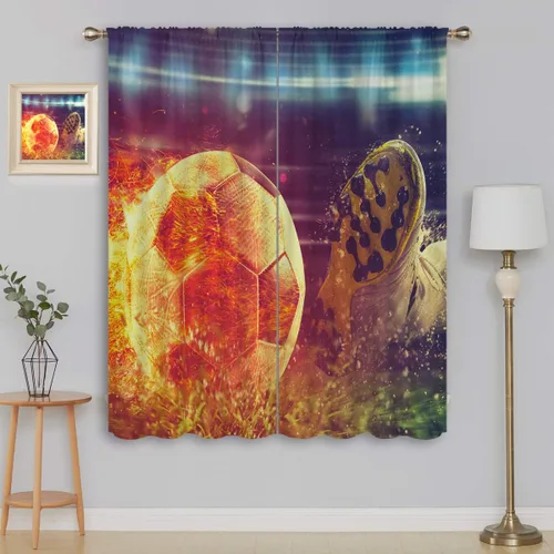 Cortinas opacas de fútbol para niños y niñas, decoración de oscurecimiento de habitación, defensor en deslizamiento, intentos de detener una bola