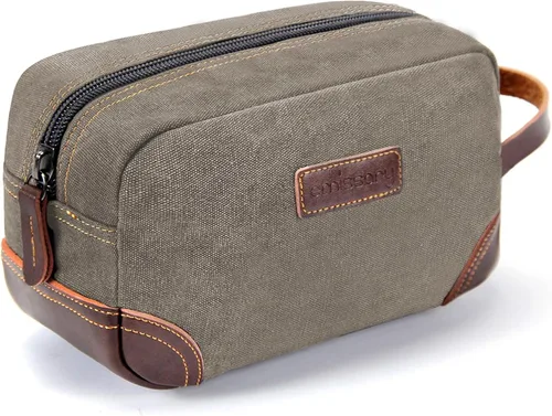 Miniatura 9 de emissary Bolsa de Aseo para Hombre de Cuero y Lona Bolsa de Aseo de Viaje Kit Dopp para Hombre Bolsa de Afeitar para Accesorios de Viaje, Marrón
