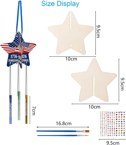 Miniatura 3 de Kit de campanillas de viento patrióticas de estrella 3D para niños, manualidades del 4 de julio, decoración de campanillas de viento de madera