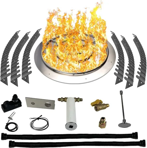 Kit de quemador de acero inoxidable y anillo Pro con encendido por chispa para fogatas de gas natural, sartén de 36 pulgadas, anillo de quemador de