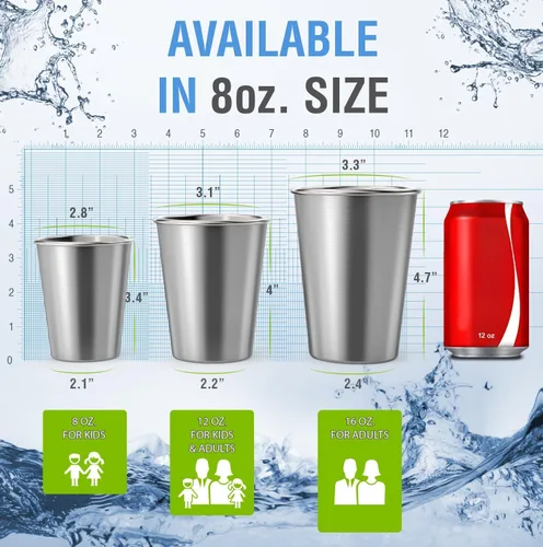 Miniatura 4 de CHILLOUT LIFE Vasos de acero inoxidable para niños de 8 onzas, vasos de acero inoxidable para niños pequeños para actividades en el hogar y al aire