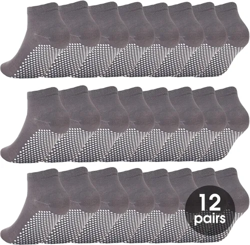 12 pares de calcetines de agarre de pilato para mujer, calcetines de yoga antideslizantes con agarres, calcetines de hospital, calcetines de tobillo