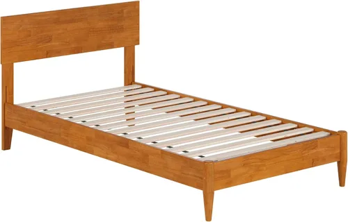 Miniatura 9 de AFI, Aria - Cama de plataforma moderna de perfil bajo de madera maciza, tamaño individual, color caramelo claro