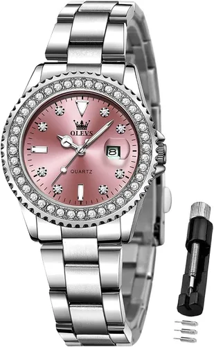Miniatura 16 de OLEVS - Reloj de mujer de diamante, de cuarzo, analógico, de vestir, para mujer, de acero inoxidable, dos tonos, resistente al agua, luminoso