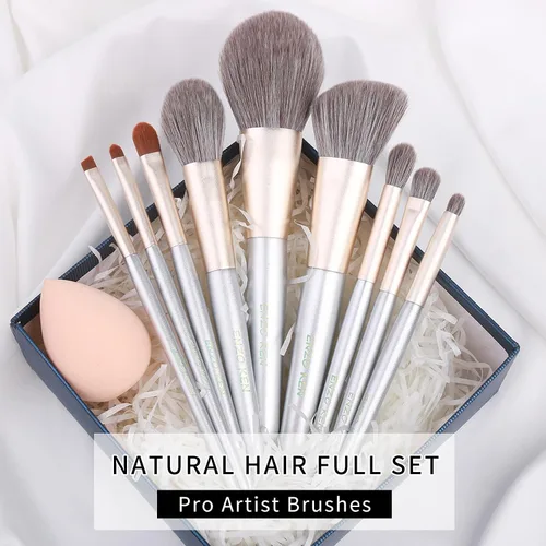 Miniatura 2 de ENZO KEN Juego de brochas de maquillaje de fibra natural y pelo de cabra profesional, juego de brochas de maquillaje de cabello combinado