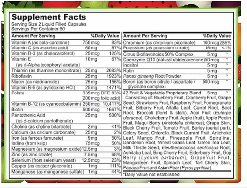 Miniatura 2 de 120 cápsulas líquidas multivitamínicas de frutas y verduras, multivitaminas cargadas, suplementos, múltiples vitaminas tienen muchos antioxidantes